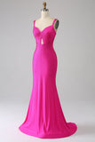 Sparkly Mermaid Hot Pink Prom Dress med Hollow-out