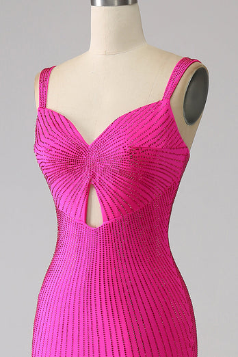 Sparkly Mermaid Hot Pink Prom Dress med Hollow-out