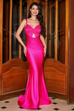 Hot Pink Sparkly Mermaid Prom Dress med Hollow-out