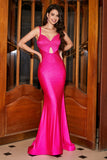 Hot Pink Sparkly Mermaid Prom Dress med Hollow-out