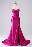 Sparkly Fuchsia Mermaid Sweetheart Korsett Long Prom Kjole med Slit