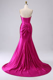 Sparkly Fuchsia Mermaid Sweetheart Korsett Long Prom Kjole med Slit