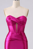 Sparkly Fuchsia Mermaid Sweetheart Korsett Long Prom Kjole med Slit