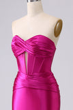 Sparkly Fuchsia Mermaid Sweetheart Korsett Long Prom Kjole med Slit