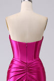 Sparkly Fuchsia Mermaid Sweetheart Korsett Long Prom Kjole med Slit