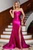 Load image into Gallery viewer, Sparkly Mermaid Fuchsia Corset Prom Kjole med Slit
