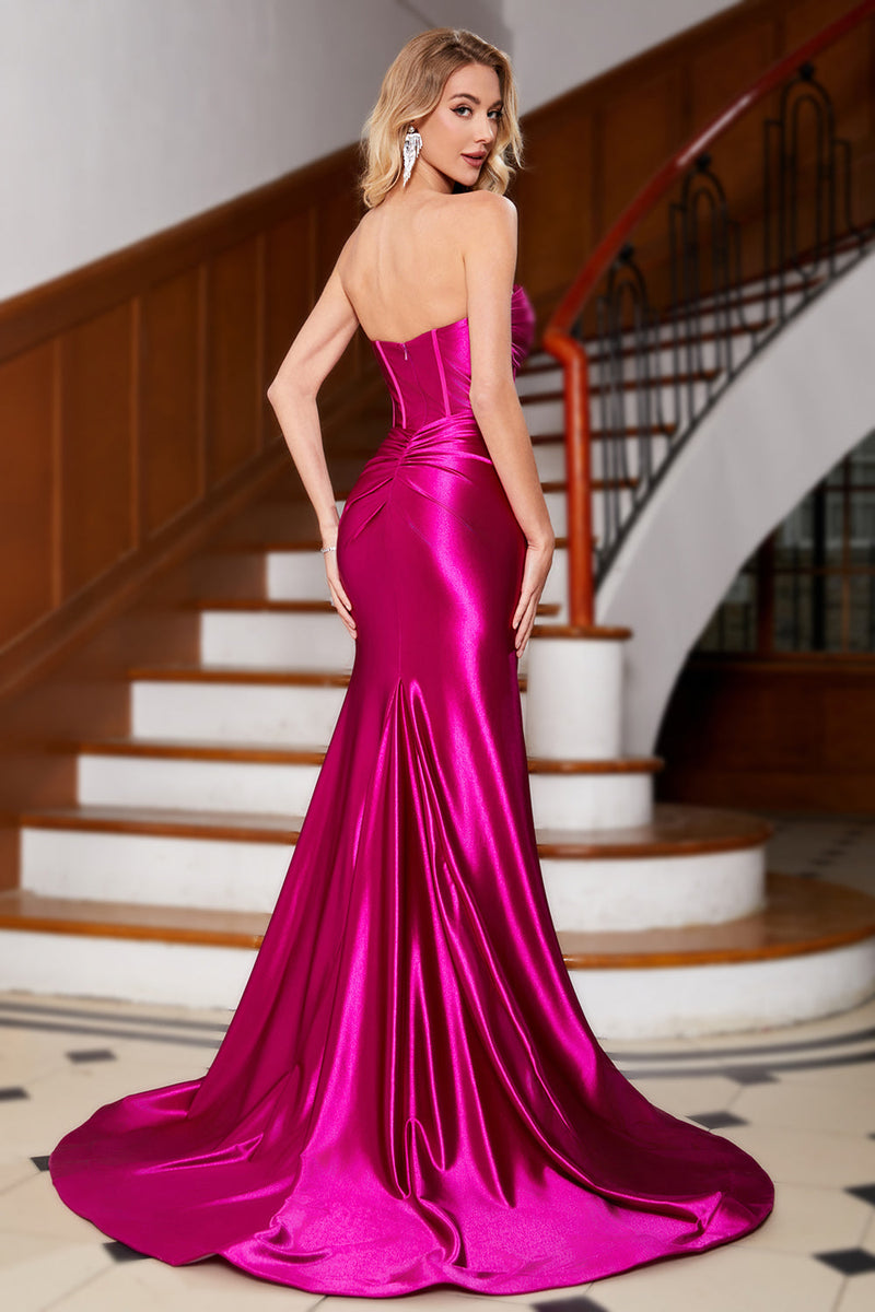 Load image into Gallery viewer, Sparkly Mermaid Fuchsia Corset Prom Kjole med Slit