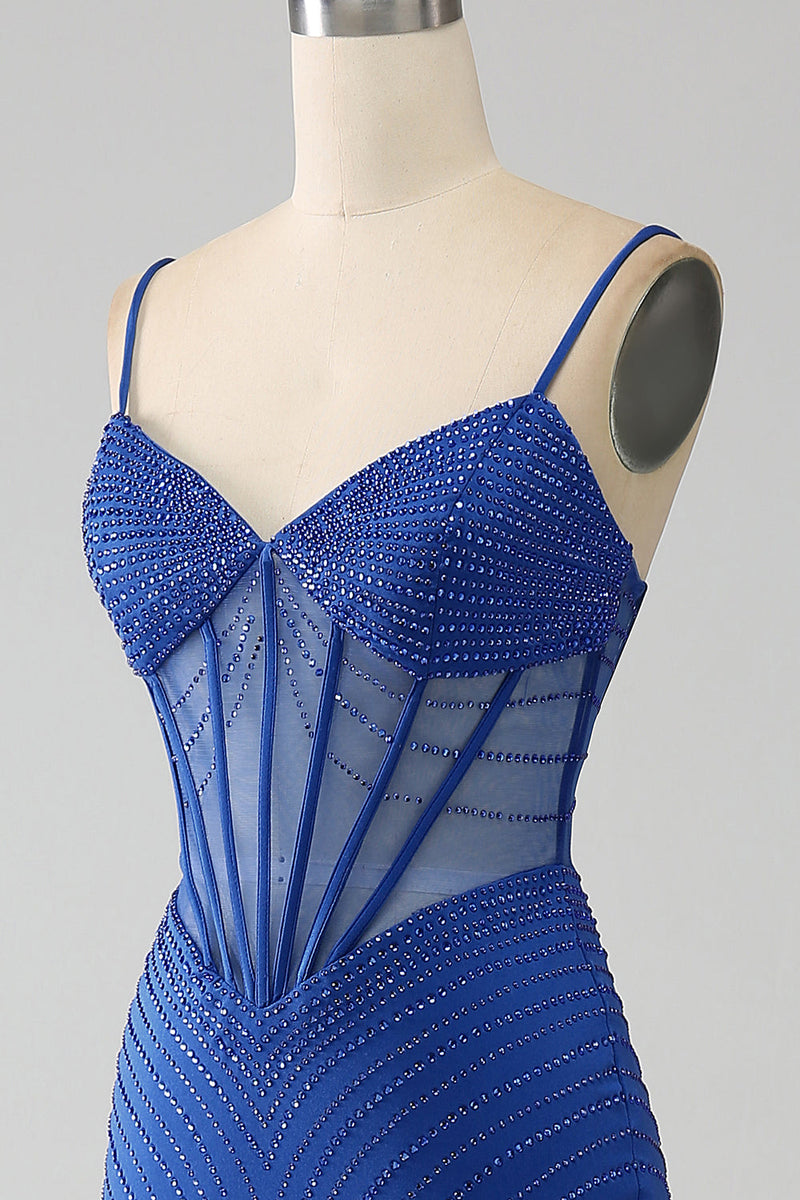 Load image into Gallery viewer, Royal Blue Mermaid korsett Prom kjole med perler