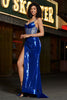 Load image into Gallery viewer, Mermaid Sparkly Sequin plissert Royal Blue Corset Prom kjole med spalt