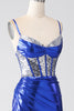 Load image into Gallery viewer, Royal Blue Mermaid Sparkly Sequin Plissert korsett Prom kjole med spalt