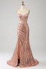 Load image into Gallery viewer, Rose Gold Mermaid Beaded Ruched Sequin Corset Prom kjole med side spalt