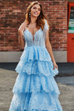 Tiered Tulle Sweetheart Bow Tie stropper Sequin Prom Kjole med Appliques