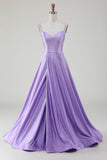 Enkel Sparkly Lilac A-Line Side Slit korsett Prom kjoler med Rhinestones