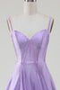 Load image into Gallery viewer, Enkel Sparkly Lilac A-Line Side Slit korsett Prom kjoler med Rhinestones