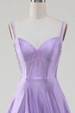 Enkel Sparkly Lilac A-Line Side Slit korsett Prom kjoler med Rhinestones