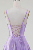 Enkel Sparkly Lilac A-Line Side Slit korsett Prom kjoler med Rhinestones