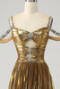 Load image into Gallery viewer, Stunning A Line Off the Shoulder Gold Long Prom Dress med nøkkelhull