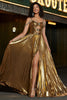 Load image into Gallery viewer, Sparkly ruched spaghetti stropper Beaded metallic prom kjole med spalt