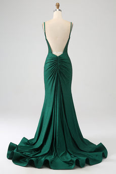 Sparkly Dark Green Beaded Long Mermaid Prom Dress med Slit