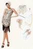 Load image into Gallery viewer, Sølv paljetter Fringes 1920-tallet Gatsby kjole med 20-tallet tilbehør sett