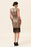 Golden Sequined Fringes 1920-tallet Flapper kjole med 20-tallet tilbehør sett