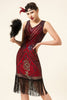 Load image into Gallery viewer, Burgund paljettkanter 1920-tallet Gatsby Flapper kjole med 20-talls tilbehør sett