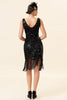 Load image into Gallery viewer, Svart V-hals paljett 1920-tallet Gatsby Flapper kjole med 20-talls tilbehør sett