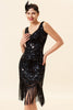 Load image into Gallery viewer, Svart V-hals paljett 1920-tallet Gatsby Flapper kjole med 20-talls tilbehør sett