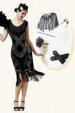 Black Sequined 1920-tallet Gatsby Flapper Party Dress med 20-tallet tilbehør sett