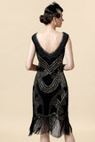 Black Sequined 1920-tallet Gatsby Flapper Party Dress med 20-tallet tilbehør sett