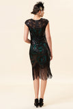 Black and Green paljett frynser 1920-tallet Gatsby Flapper Party Dress med 20-tallet tilbehør sett