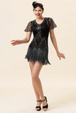 Black Beading Fringes Flapper kjole med 1920-tallet tilbehør sett