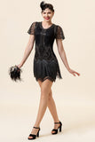 Black Beading Fringes Flapper kjole med 1920-tallet tilbehør sett