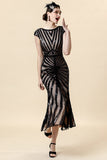 Black Paljetter Glitter Midi Flapper Kjole med 20s Tilbehør Set