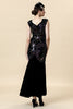 Load image into Gallery viewer, Black Paljetter Long Gatsby kjole med 20s tilbehør sett