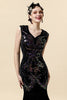 Load image into Gallery viewer, Black Paljetter Long Gatsby kjole med 20s tilbehør sett