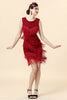 Load image into Gallery viewer, Red Beaded Fringed Flapper kjole med 20s tilbehør sett