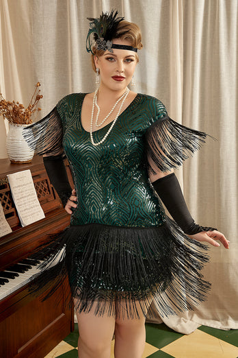 Grønn Plus Size 1920-tallet Gatsby kjole med 20s Acessories Set