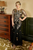 Load image into Gallery viewer, Svart og gylden pluss størrelse 1920-tallet Gatsby kjole med 20s Acessories Set