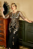 Load image into Gallery viewer, Svart og gylden pluss størrelse 1920-tallet Gatsby kjole med 20s Acessories Set
