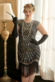 Golden Sequins Plus Size 1920 Gatsby kjole med 20s Acessories Set