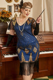 Royal Blue Plus Size 1920-tallet Gatsby kjole med 20s Acessories Set