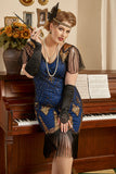 Royal Blue Plus Size 1920-tallet Gatsby kjole med 20s Acessories Set