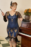 Royal Blue Plus Size 1920-tallet Gatsby kjole med 20s Acessories Set