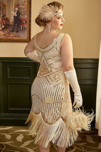 Aprikos Plus Size 1920 Gatsby kjole med 20s Acessories Set