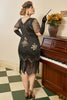 Load image into Gallery viewer, Svarte korte ermer 1920-tallet Plus Size kjole med 20s tilbehør sett