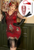 Load image into Gallery viewer, Gylden og rød 1920-tallet Plus Size kjole med 20s tilbehør sett
