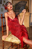 Load image into Gallery viewer, Sparkly Red Sequined 1920 Flapper Dress med 20s tilbehør