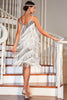 Load image into Gallery viewer, Sparkly White Sequined 1920 Flapper kjole med 20s tilbehør