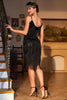 Load image into Gallery viewer, Sparkly Black Sequined 1920-tallet Flapper kjole med 20s tilbehør